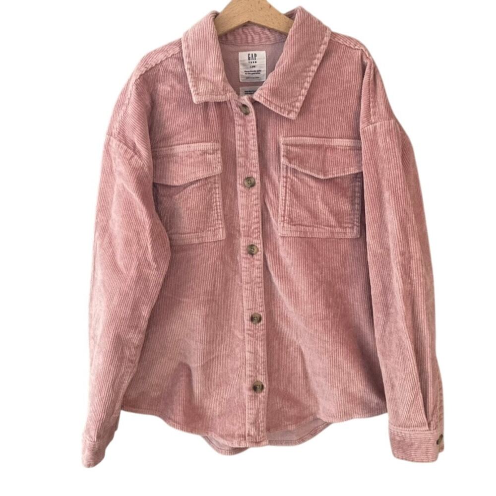 Gap Teen Wide Wale Corduroy Button Front Shirt Shacket - Antique Pink - Large 10